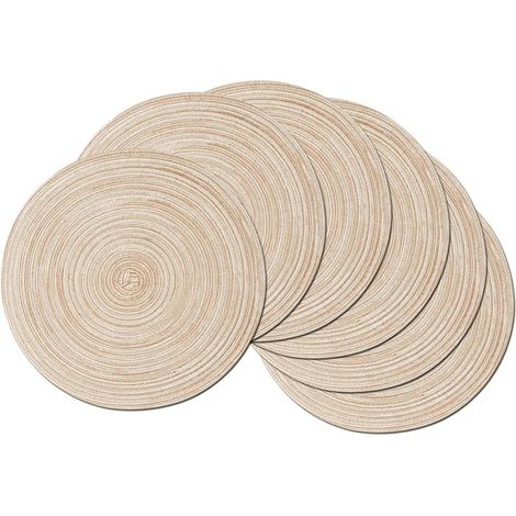 Lot de 6 Set de Table Coton Rond Set de Table Lavable Résistantes à la Chaleur Antidérapant Set de Table Noël Rond Beige Napperon Décoration pour la Fête du Mariage, 36x36cm (1/5)
