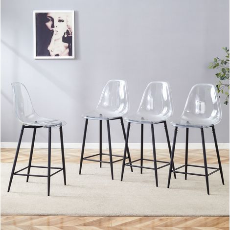 Lot de 4 tabourets de bar transparents avec structure en métal noir, design moderne (1/5)