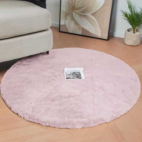 Teppich Fellteppich Bettvorleger Flauschig 120 cm (Rund) Rosa Altrosa (1/5)