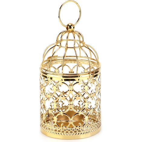 Candle Lanterns Birdcage Shape Electroplated Gold Retro Ornaments for European Style (1/5)