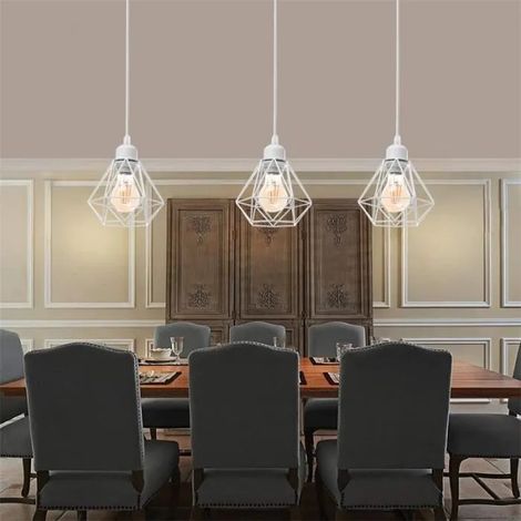 kawoo Lot de 3 Lustre Retro en Cage,Lampe Suspension Industrielle Vintage en Metal Style Edison pour Salon Chambre,Blanc,ø16cm (1/4)