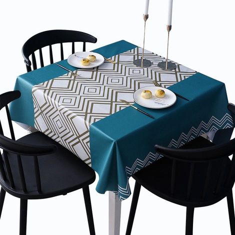 Nappe de Table PVC,Nappe rectangulaire,Nappe rectangulaire Anti Tache,Nappe Impermeable,Nappe Tache pour Picnic,Exterieur,Jardin,Géométrie,(Bleu)140x180cm (1/5)