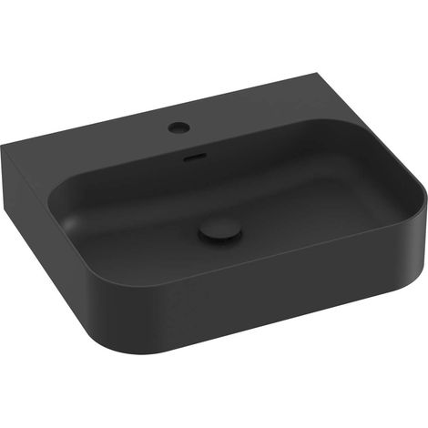 Ravak Ceramic - Lavabo 55x45 cm, con rebosadero, orificio para grifería, negro mate XJX0D155005 (1/4)
