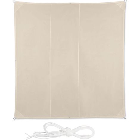 Relaxdays Toldo vela cuadrado, Hidrófugo, Protección rayos UV, Con cuerdas para tensar, Beige, 4 x 4 m