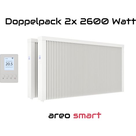 Elektroheizung Doppelpack 2x 2600 Watt Flächenspeicherheizung areo smart - digitales Thermostat mit LCD-Display - Option zur Appsteuerung von eVARMO (1/5)