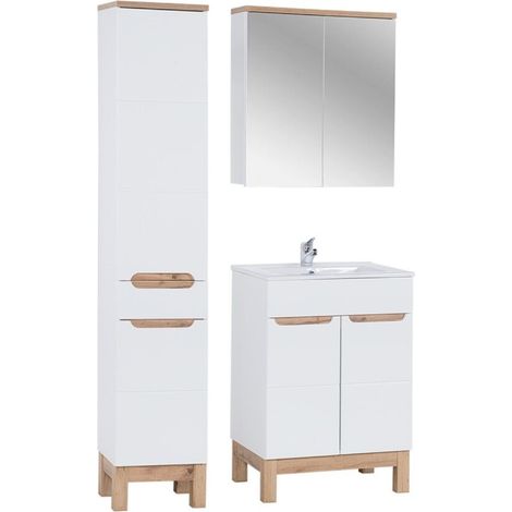 Insieme ERMANO: mobile sottolavabo 60cm + lavabo da incasso rettangolare + sifone + colonna + mobiletto con specchi