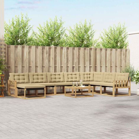 vidaXL Outdoor-Sofagarnitur 9 pcs Weiß und Beige Massivholz Akazie (1/5)