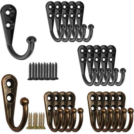 Ecleanfy - Lot de 20 crochets muraux vintage noir en alliage de zinc - porte-manteau 2 trous 43×28×13 mm (1/5)