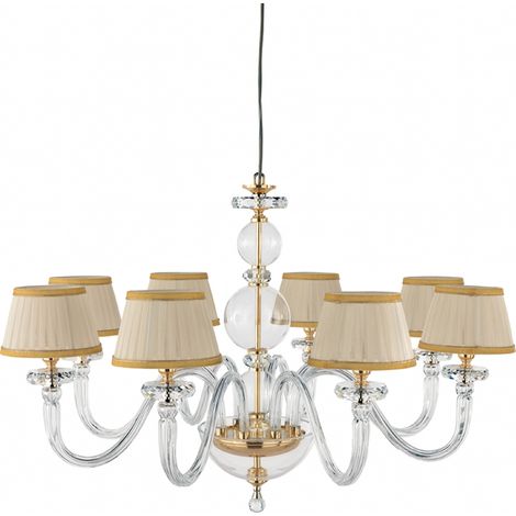 Lampada a sospensione BACH con paralume in vetro trasparente 8 LUCI D84 cm ORO (1/3)