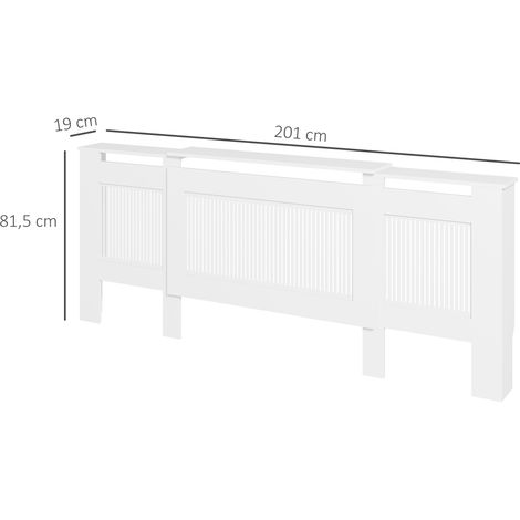 Radiateur coulissant avec étagère, grille à lamelles, cache-radiateur extensible 125-201 x 19 x 81,5 cm blanc, habillage mural ajustable (1/5)