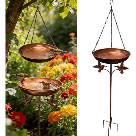 Abreuvoir Oiseaux,Bain Suspendu pour Oiseaux,Bain d'oiseaux Abreuvoir Exterieur(∅ 24cm),avec Socle à 5 Pattes Anti-Basculement et Chaîne,Bains d'oiseaux Autoportants pour Jardin Balcon (1/5)