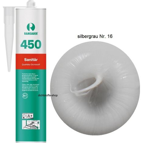 Ramsauer 450 Sanitär Silikon Fugen Dichtstoff 310ml Kartusche silbergrau Nr. 16 (1/5)