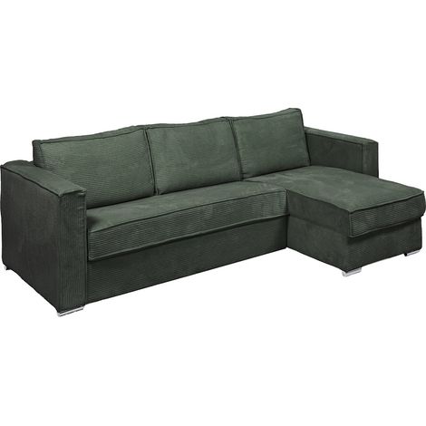 Divano letto angolare a ribalta angolo reversibile Posto letto 140 Mater. 14 in Velluto a coste Verde - LORETO
