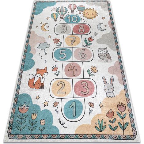 Tapis lavable BAMBINO 61440 marelle, nombres, ballons pour les enfants antidérapant - crème / vert beige 200x290 cm (1/5)