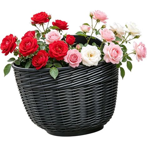 Fioriera universale da ringhiera, fioriera da giardino sospesa con fori di drenaggio e ganci per piante da esterno, ringhiere, muri, giardini e patii. (1/5)