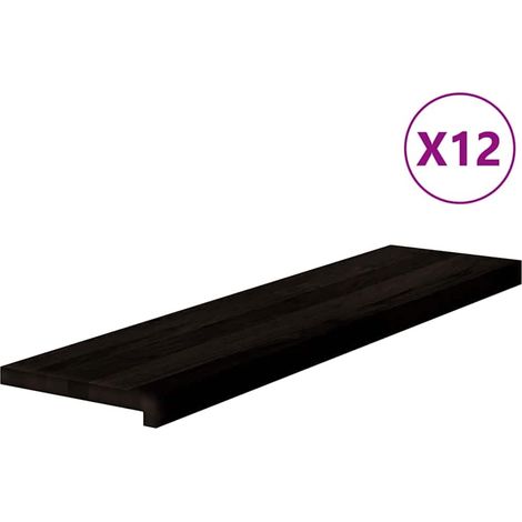 Marches d'escalier 12 pcs marron foncé 100x25x2 cm chêne massif (1/5)