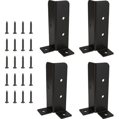 4 Pcs Support Poteau Bois, Manchon à Visser, Noir (1/5)