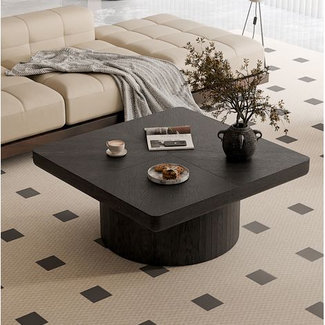 Table basse carrée noire plateau parquet bois OKMYHOME (1/5)