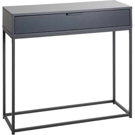 Table console meuble d'entrée coloris gris anthracite et métal noir - Longueur 80 x Profondeur 28 x Hauteur 77 cm (1/5)