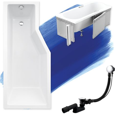 Baignoire Bain d'angle 170x75 Gauche avec des panneaux en polystyrène, Siphon de bain et pieds (support) - Set 4en1 - Fabriqué en UE - BADLAND INTEGRA