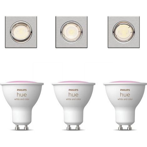 Philips Hue Peridot Set de 3 Spots encastrables non orientables GU10 (Nickel) Lumière blanche et colorée - White and Color Ambiance (1/5)
