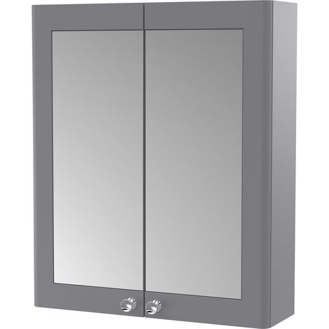 Nuie Classique Satin Grey 600mm 2 Door Mirrored Cabinet - CLA217 (1/3)
