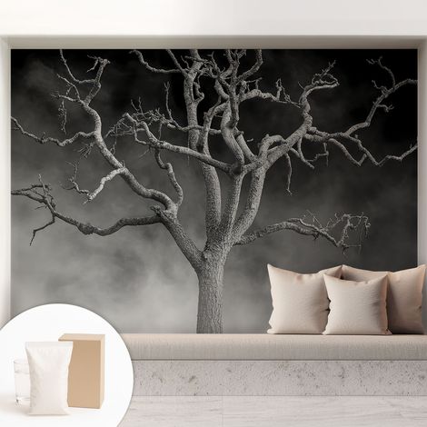 Papier peint intissé mural classique avec imprimé motifs décoratifs design élégant non‑tissé Arbre brumeux 208x146 cm (1/5)