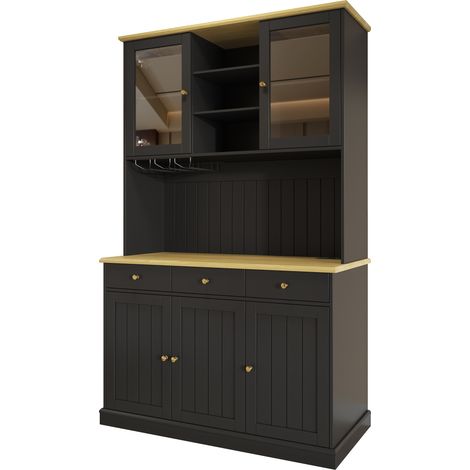ELVMI Credenza Alta da Cucina con 4 Ante, 1 Cassetto, Ripiani Regolabili, Prese e USB, in MDF, 120 x 40 x 191 cm, Nero (1/5)