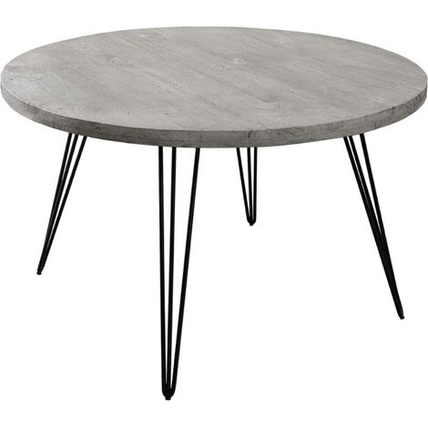 Esstisch SILVA – Graues Mangoholz und schwarzes Metall – 120 cm – Runde Form – Zeitgenössischer Stil