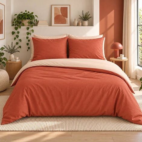 Parure de lit - Housse de Couette 220x240 cm - 2 Taies d'oreiller 63x63 cm - Rouge - Bi-matière - OEKO-TEX 100 (1/5)