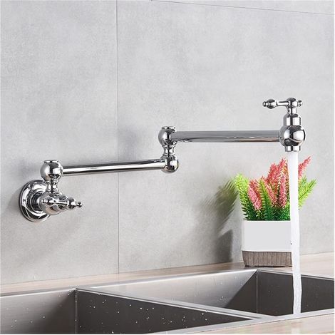 Robinet de remplissage de pot Black Pivoté Cuisine Évier à eau froide Robinet Robinet Solide Bassin de bassin en laiton Swivel Robinet mural Robinet de remplissage Robinet pliant ( Color : Chrome Poli (1/5)