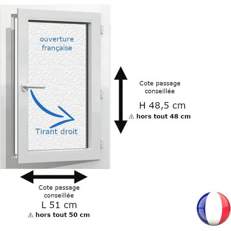 Fenêtre PVC blanc 1 vantail hors tout H 47 x L 44 cm ouverture française verre brouillé pour pose rénovation - tirant droit (1/5)