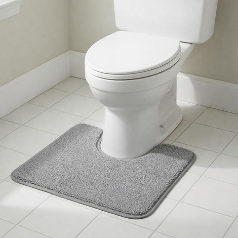 50 x 40 cm Tapis Toilette WC Contour, Tapis WC Contour Lavable, Antidérapant et Extra Doux, Très Absorbant, Tapi de Toilette en Forme de U pour la Salle de Bain, Douche, (Gris) Lavable, Antidérapant,