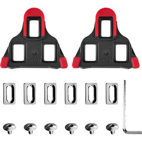 SPD SL Cleats Lot de 15 plaques de chaussures de vélo de qualité supérieure pour vélo de route et VTT, compatibles avec pédales SPD SL, noir/rouge, design en plastique d'ingénierie durable (1/5)
