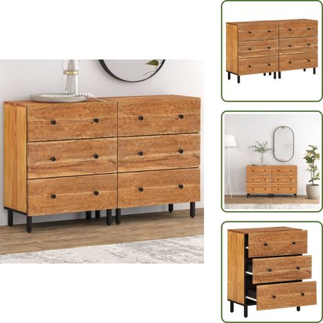 Muebles de almacenamiento - vidaXL Armarios auxiliares 2 uds madera maciza de acacia 60x33x75 cm - Armarios