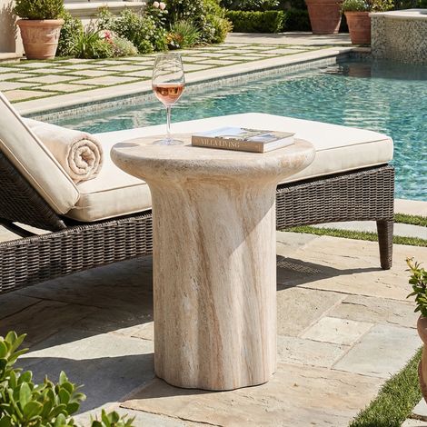 Gartentisch, Beistelltisch, 40 x 40 x 46 cm, runder MgO-Tisch für den Innen- und Außenbereich, für Garten, Balkon, Pool, Gartenmöbel