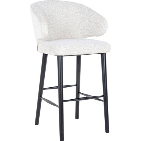 Chaise de bar Indigo bouclé - Blanc neige et pieds noirs (1/5)