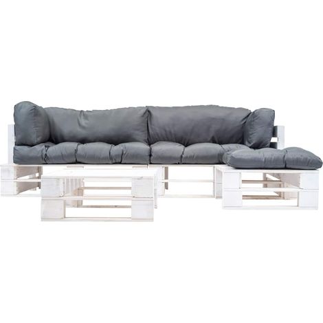 Maison Exclusive - Set Divani da Giardino su Pallet 4 pz con Cuscini Grigi Legno (1/3)