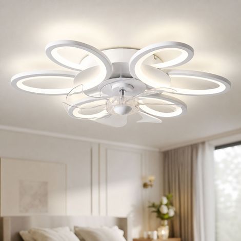 Ventilateur de plafond invisible papillon, LED 36W dimmable, moteur cuivre silencieux, Ø65cm, télécommande et contrôle vocal, blanc (1/4)