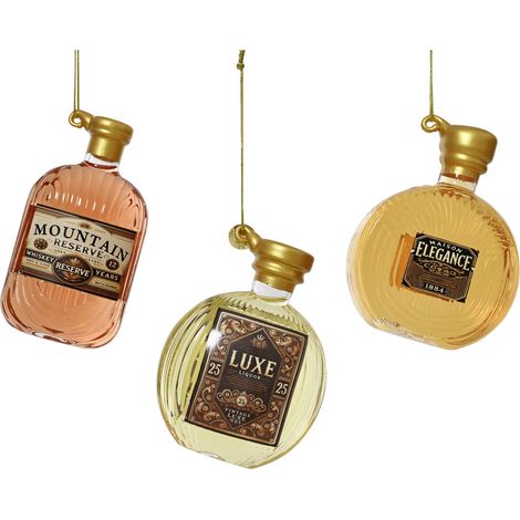 Decoris Weihnachtskugel aus Glas Whisky 10 cm 3-fach sortiert Kugel
