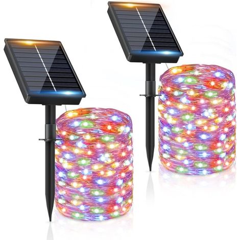Set di 2 luci solari da esterno da 12 m, 100 LED, impermeabili, colorate, 8 modalità, decorazione luminosa solare per giardino.