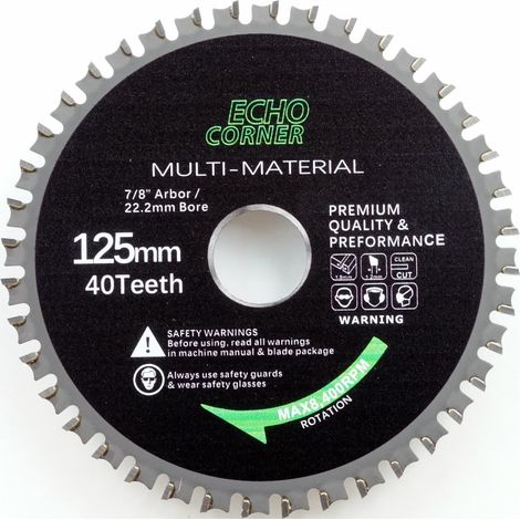 Disque à tronçonner pour bois, 125 mm, pour meuleuse d'angle, carbure 40 dents, alésage 22.23 (1/5)