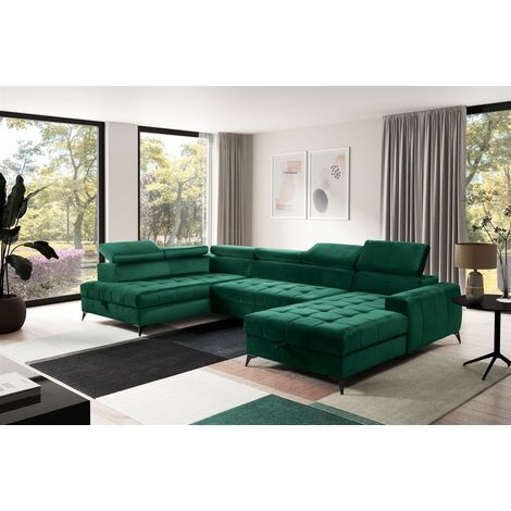 Wohnlandschaft Schlafsofa AGNESA Stoff Salvador Dunkelgrün Ottomane Rechts (1/5)