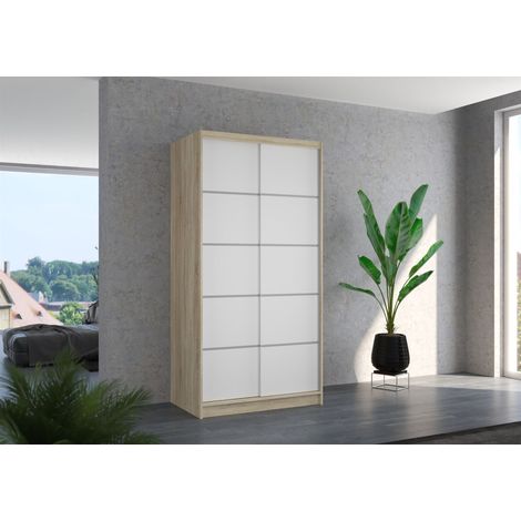 Schiebetürenschrank Schrank Nr.130 in Sonoma- Weiß matt 100x200x58 cm (1/3)