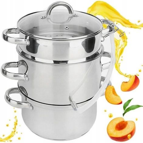 Extracteur de jus vapeur Grafner 5 litres en acier inoxydable, Ø 23 cm, avec couvercle en verre et robinet de vidange – compatible avec les plaques à induction, idéal pour les jus de fruits et légumes