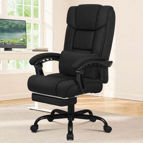 ELFORDSON Office Chair Computer Desk Chair High Back Recliner Tilting Fabric Linen, Black