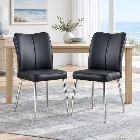 Lote de 2 sillas de comedor modernas 89 cm, PU negro, patas de metal plateado DESVIAE (1/5)