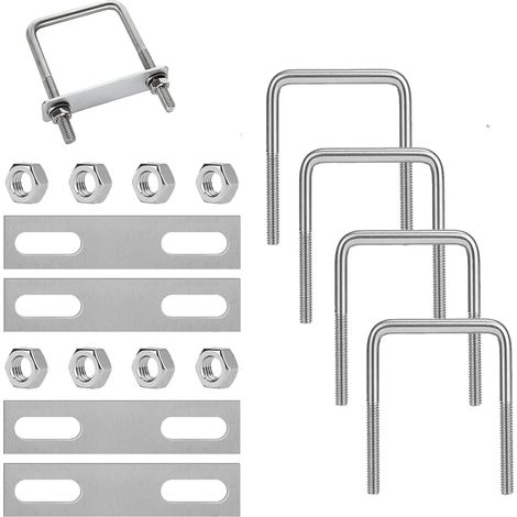 4 Pièces Boulons En U Acier Inoxydable, M8×120×60mm Boulons En U Carrés, Carré En U Tube, Boulon Carré En U, Aavec 8 Écrous Et 4 Plaque De Cadre, Pour Remorquage La Réparation Fixation Tuyaus (1/5)