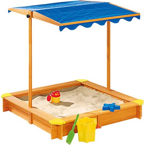 Holz-Sandkasten mit verstellbaren Dach 118cm Buddelkiste Sandkiste Sandbox (1/2)