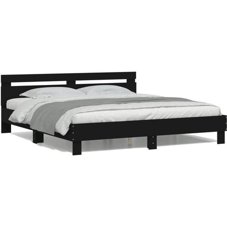 Cadre de lit avec tête de lit et LED noir 200x200 (1/5)